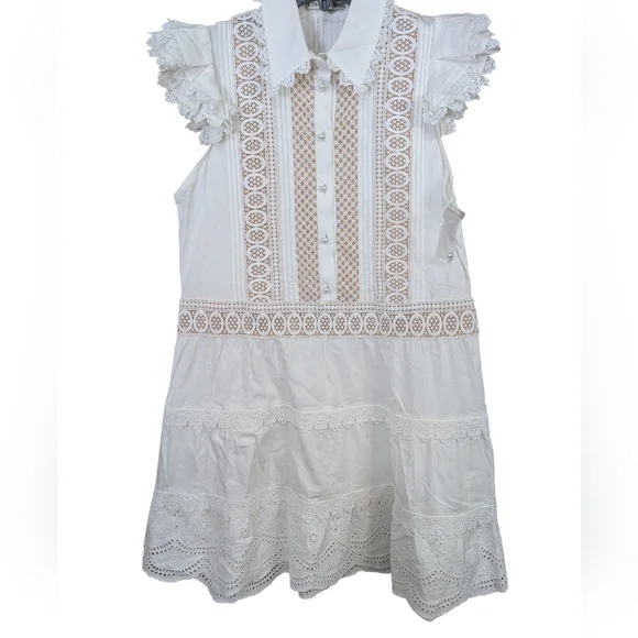 NEW..Alicia + Olivia Meeko Embroidered Eyelet Lace Trim Cotton Minidress.Size 6 - Picture 4 of 10